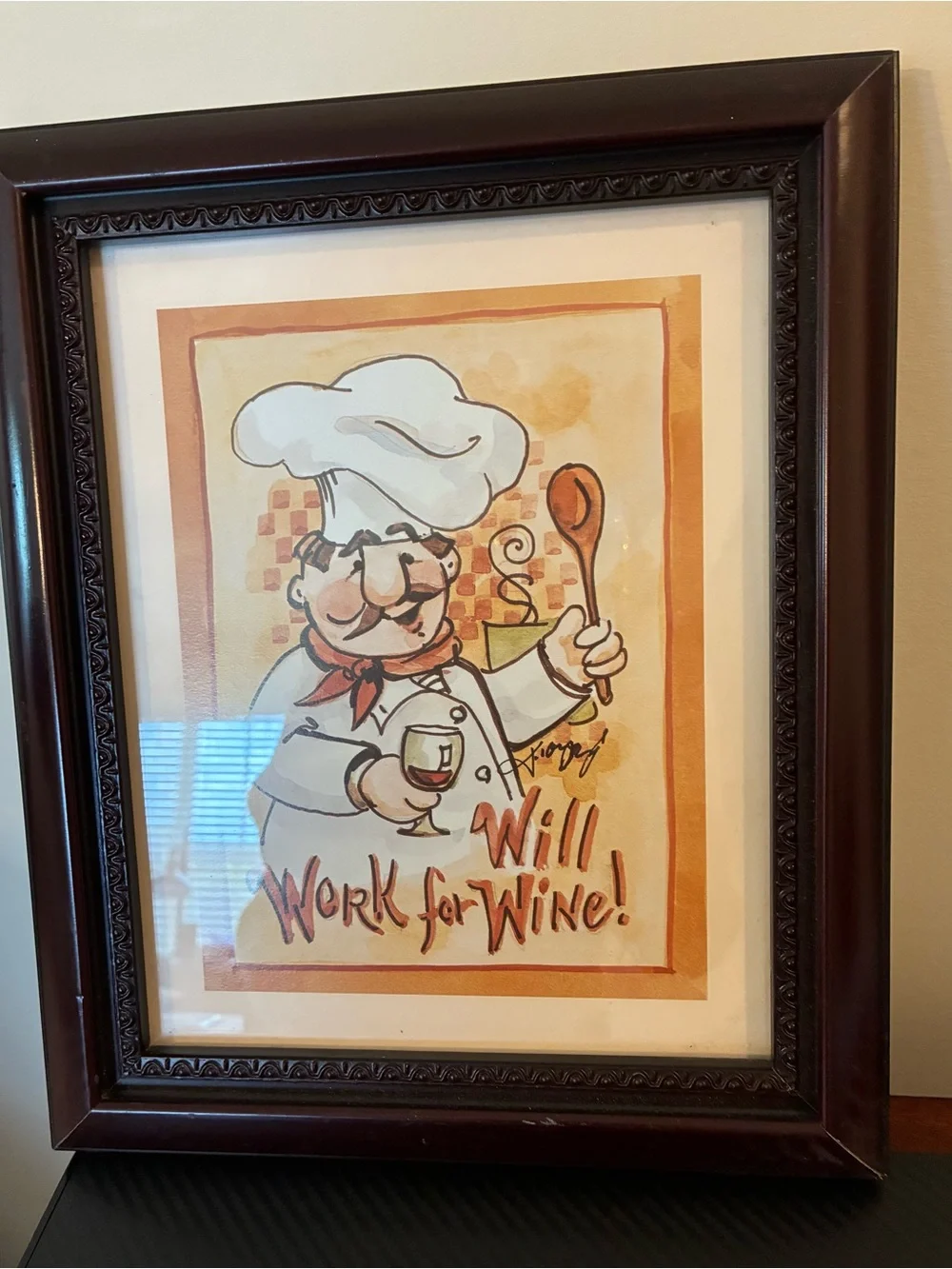 Whimsical Italian Decor Chef Illustration Wall Art Print in Cream and Brown